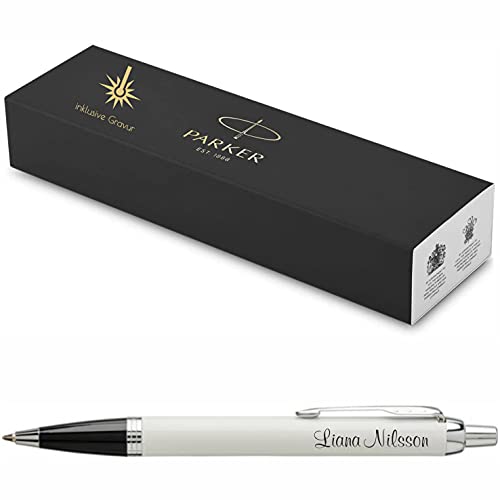 Exklusiver PARKER Kugelschreiber IM Core mit Gravur | Premium Stift | Geschenkbox | blaue Tinte | edel | personalisiertes Geschenk | Namen | graviert | Kulli | Geburtstag | Prüfung (White CC) von Parker-