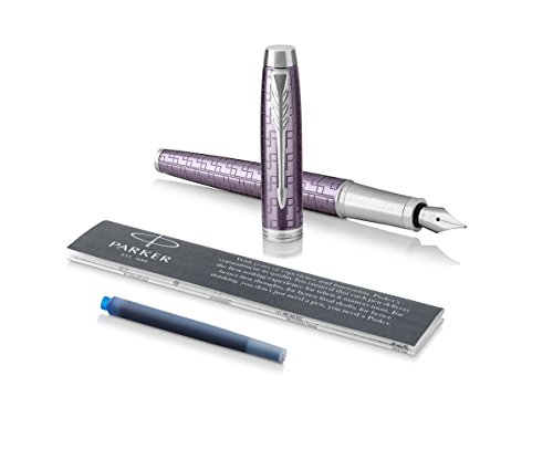 PARKER IM-Füllfederhalter, Premium Dark Violet, Federstärke M, Nachfülltintenpatrone mit blauer Tinte (1931637) von Parker