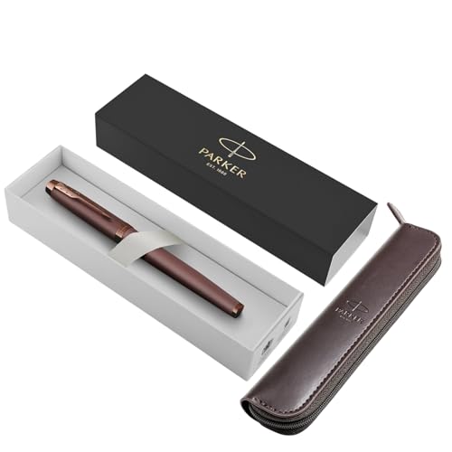 Parker IM Monochrom-Füllfederhalter, burgunderrotes Finish und Zierteile, mittlere Spitze, blaue Tinte, Geschenkbox + elegantes Markenetui von Parker