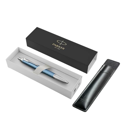 Parker IM Premium blaugrauer CT-Kugelschreiber mit einem luxuriösen Federmäppchen mit Prägung des Logos von Parker
