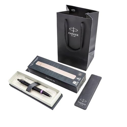 Parker IM Vibrant Rings Kugelschreiber - Amethyst Lila | Geschenkset mit Marken-Beutel | Mattschwarz mit violetten Ringen | Premium Schreibstift für Profis von Parker