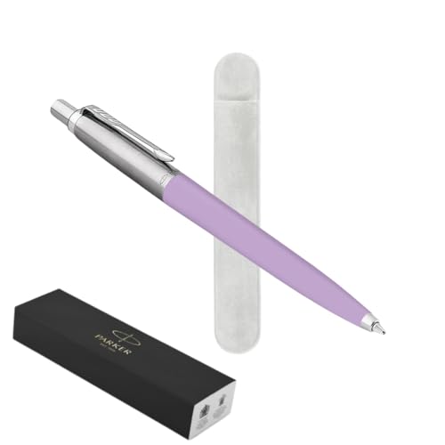 Parker Jotter Kugelschreiber, fliederfarbener Schaft, Metallkörper, blaue Tinte, samtgrauer Beutel und klassische Geschenkbox, Retro-Stil, Stift zum Schreiben und Verschenken Parker Jotter Kugelschreiber, fliederfarbener Schaft, Metallkörper, blaue Tinte, samtgrauer Beutel und klassische Geschenkbox, Retro-Stil, Stift zum Schreiben und Verschenken von Parker