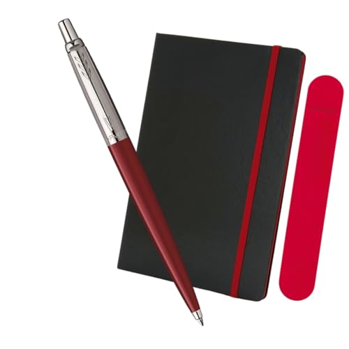 Parker Jotter Kugelschreiber Rot + A5 Deluxe Notizbuch Set - Klassisches Schreib-Geschenkset für Büro, Studenten oder alltägliche Notizen - Retro-Design mit gleichmäßigem Tintenfluss - Business Set Parker Jotter Kugelschreiber Rot + A5 Deluxe Notizbuch Set - Klassisches Schreib-Geschenkset für Büro, Studenten oder alltägliche Notizen - Retro-Design mit gleichmäßigem Tintenfluss - Business Set von Parker