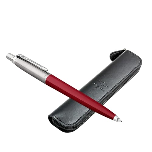 Parker Jotter Originals Kugelschreiber Rot + Schwarzes Stiftetui - Glattes Schreiben, QuinkFlow Tinte, Geschenkset, Retro Design von Parker