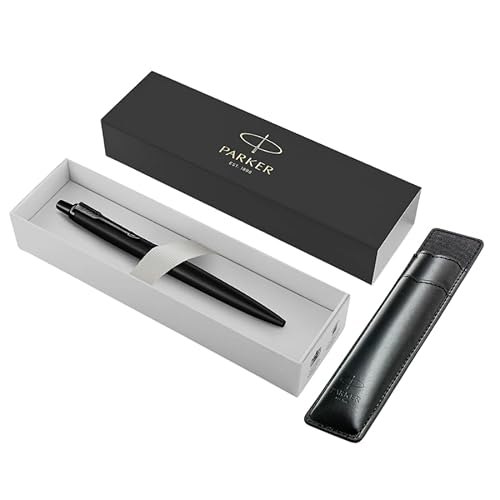 Parker Jotter XL Kugelschreiber, Monochrom, Mattschwarz, mittlere Spitze, blaue Tinte, Geschenkbox und schwarzes Etui mit geprägtem Logo von Parker