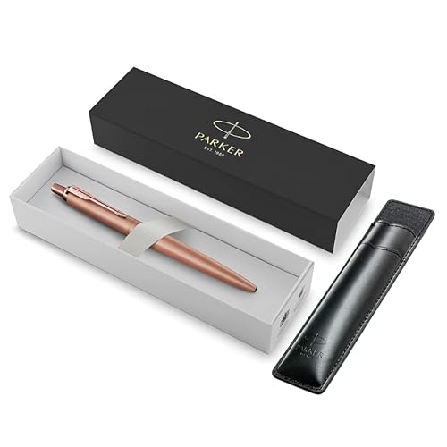 Parker Jotter XL-Kugelschreiber, einfarbig, matt, Roségold, mittlere Spitze, blaue Tinte, Geschenkbox und schwarzes Etui mit geprägtem Logo von Parker