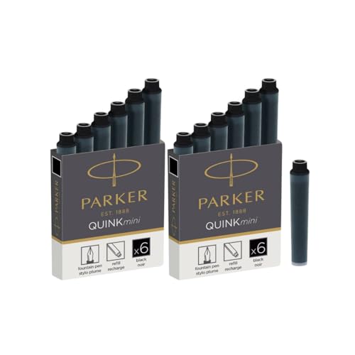 Parker Mini-Füllfederhalter-Tintenpatronen, schwarze Quink-Tinte, 2 Packungen mit je 6 Stück Parker Mini-Füllfederhalter-Tintenpatronen, schwarze Quink-Tinte, 2 Packungen mit je 6 Stück von Parker