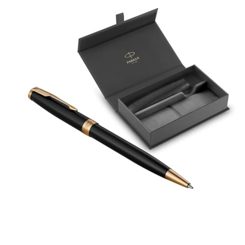 Parker Sonnet Kugelschreiber Schwarz Lack GT Pen Pouch - Luxus Geschenkset mit Premium Geschenkbox von Parker