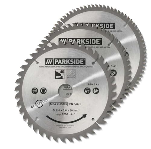 PARKSIDE 3 tlg. Kreissägeblatt HM PSH 210 mm, MPH Z 40/60 / 80 HM Hartmetall für Parkside, Bosch, Black & Decker, Einhell, Makita, Metabo) von Parkside