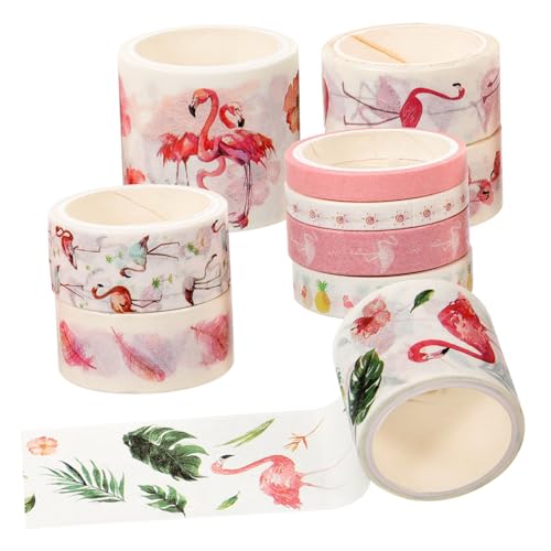 Parliky 10 Rollen Vintage Washi Tape Flamingo Motiv Dekoratives Klebeband für DIY Bastelarbeiten Scrapbooking Journaling mit Starkem Haftvermögen und Ästhetischem Design von Parliky
