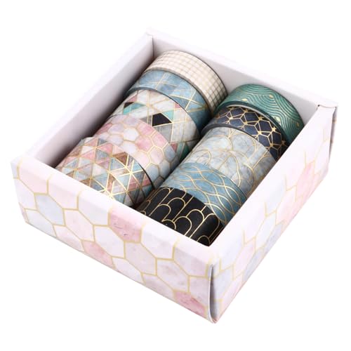 Parliky 10 Rollen Washi Masking Tape Dekoratives Japanisches Klebeband mit Geometrischem Goldprägungs design Vielseitig für Scrapbooking DIY Basteln Tagebuch und Geschenkverpackung von Parliky