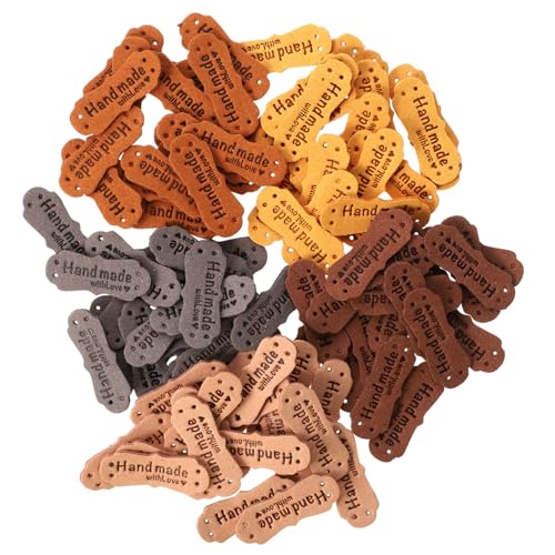 Parliky 100 Stück Handmade Geprägte Lederetiketten zum Annähen Weiche DIY Kleidung Labels in Farben Strapazierfähig und Vielseitig für Kleidung Taschen Stricken und Handwerk von Parliky