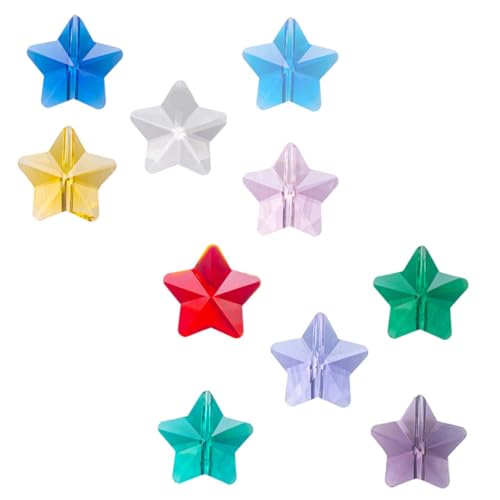 Parliky 100 Stück Kristall Glas Perlen Fünfkant Sternform Bunte Lose Beads DIY Schmuck Zubehör für Halsketten Armbänder Basteln und Dekoration von Parliky