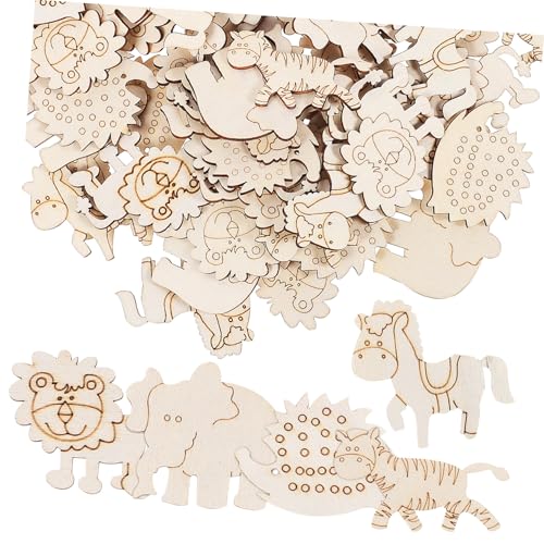 Parliky 100 Stück Tierförmige Holzrohlinge zum Bemalen DIY Holzfiguren Bastelset für Unbehandelte Holzformen für Scrapbooking Handgemachte Dekoration und Malen von Parliky