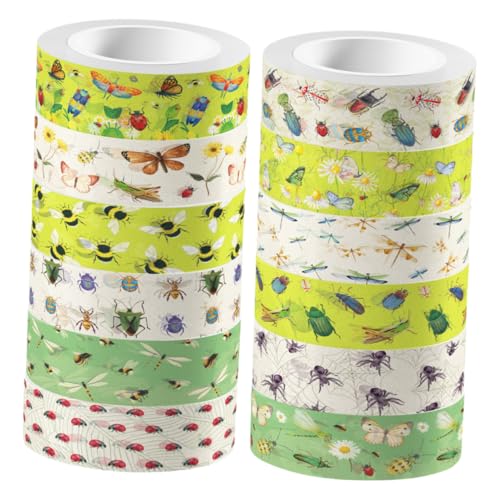 Parliky 12 Rollen Transparentes Insekten motiv Washi Tape Dekoratives Scrapbooking Klebeband Leicht Abreißbar Farbintensiv Vielseitig für DIY Planer Journaling und Bastelarbeiten von Parliky