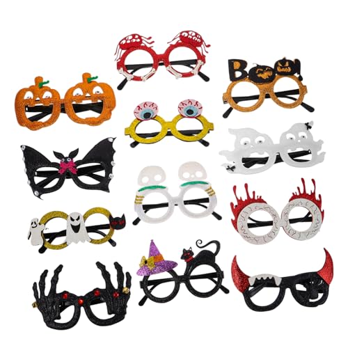 Parliky 12 Stück Teiliges Halloween Brillen Glitzer Kunststoff Rahmen Gruselige Partybrille für Erwachsene Kürbis Geist Totenkopf Design Foto Requisiten für Kostüm und Dekoration von Parliky
