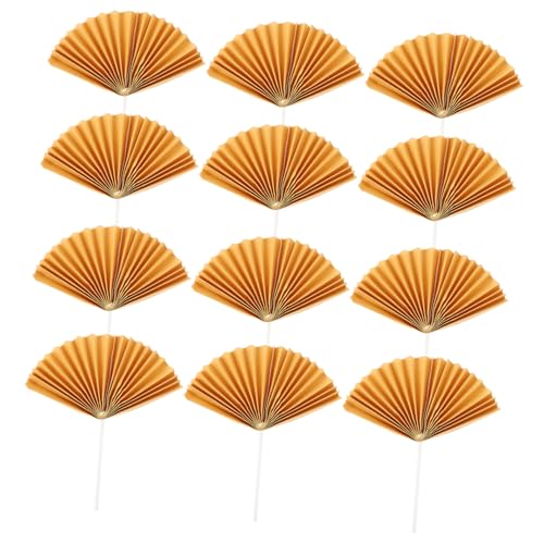 Parliky 16 Stück Teiliges Papierfächer Cake Topper Traditionelle Chinesische Fächer Dekoration Goldene Tortendeko für Geburtstagstorten Cupcakes und Festliche Anlässe Kreative von Parliky