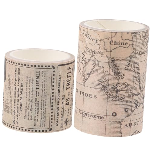 Parliky 2 Rollen Vintage Washi Tape Breit Retro Dekoratives Klebeband für DIY Scrapbooking Tagebuchgestaltung mit Antikem Zeitungs Kartenmotiv Handreißbar Repositionierbar Sichere von Parliky