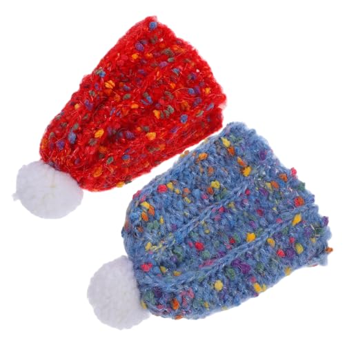 Parliky 2 Stück Bunte Mini Strickmützen für Puppen DIY Basteln Fuzzy Beanies Kleine Wollmützen Puppenzubehör für Sammler und Dekorationen Geeignet für Puppen mit Kopfumfang von Parliky
