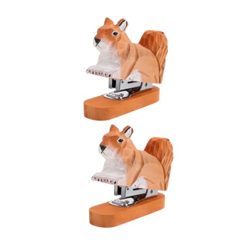 Parliky 2 Stück Mini Holz-tacker Squirrel Design Handgefertigter Kompakter Büro-heftgerät mit Kreativem Eichhörnchen-motiv Tragbarer Vielseitiger Hefter für Kleine Papiermengen Dekoratives von Parliky