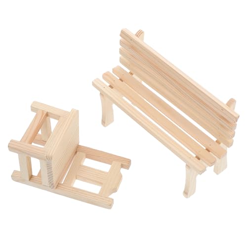 Parliky 2 Stück Miniatur Holzbänke Puppenhaus Möbel Stabiles Holzmodell Mini Gartenbank und Kleiner Hocker Puppenstube Dekoration für Wohnzimmer Schlafzimmer Küche Handgefertigte Miniatur von Parliky