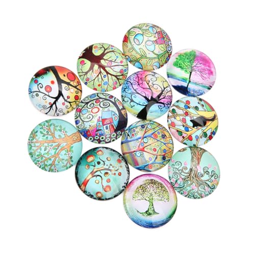 Parliky 20 Stück Teiliges Runde Glasaufnäher Mixfarben DIY Schmuckmaterial Kreative Baum Muster Glas Patches für Schmuckgestaltung Uhren Bilderrahmen und Bastelarbeiten von Parliky
