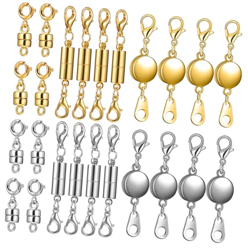 Parliky 24 Stück Magnetverschluss Schmuckverschluss Silber Gold Sicherer Halt Glatte Oberfläche Vielseitig für Halsketten Armbänder Fußkettchen Einfach zu Befestigen Modisch und Praktisch von Parliky