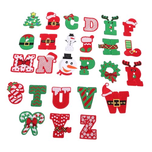 Parliky 26 Stück Teiliges Weihnachts Bügelbild Bestickte Alphabet Aufnäher DIY Eisen Applikationen für Kleidung Jacken Hosen Taschen Einfache Befestigung Vielseitig für Baumwolle Leinen von Parliky