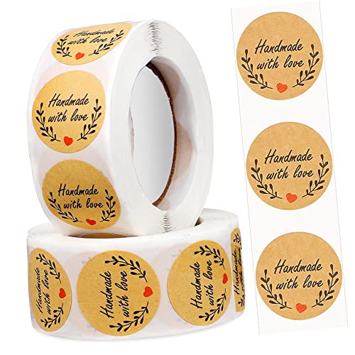 Parliky 2Rollen Kraftpapier Aufkleber Runde Handmade Deko Sticker für Bäckerei und Handarbeiten Selbstklebend Vielseitige Versiegelungsaufkleber für Tüten von Parliky