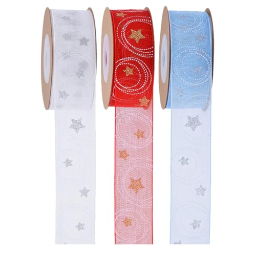 Parliky 3 Rollen Weihnachtsstern Band Besatzband Zum Verpacken Von Geschenken Band Für Pakete Geschenkband Party Stern Zum Verpacken Von Verpackungsbändern von Parliky