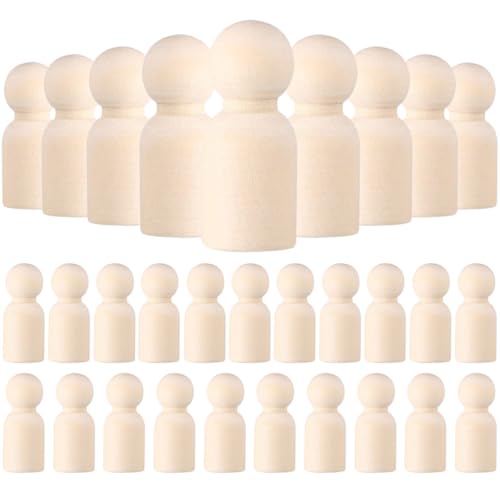 Parliky 30 Stück Teiliges Unbemalte Holzfiguren DIY Peg Dolls aus Naturbelassenem Holz zum Bemalen und Basteln für Familien Kreative Handwerksprojekte und Dekorative Holzpuppen von Parliky