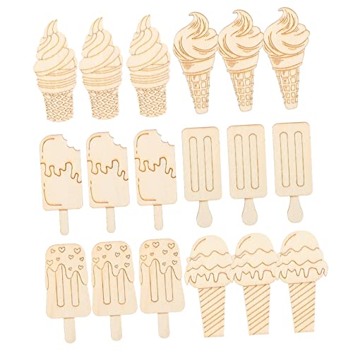Parliky 30 Stück Teiliges Unvollendete Holz Eiscreme Deko DIY Bastelset aus Natürlichem Holz Flexible Langlebige Sommer Holzausschnitte für Kreative Kinderzimmer und Partydekoration von Parliky
