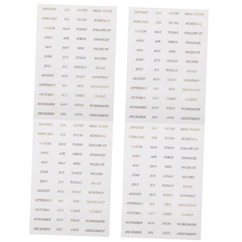 Parliky 4 Blätter Transparente Pet Sticker mit Goldener Heißfolienprägung DIY Scrapbook Aufkleber mit Englischen Monats Projektphrasen Dekorative Vintage Style Etiketten für Kalender von Parliky
