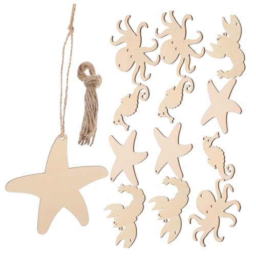 Parliky 4 Sätze Unvollendete Holzscheiben Meerestiere Basteln DIY Holzfiguren Bemalen Naturmaterialien Handwerk Holzstücke für Kreative Dekoration und Geschenkideen von Parliky