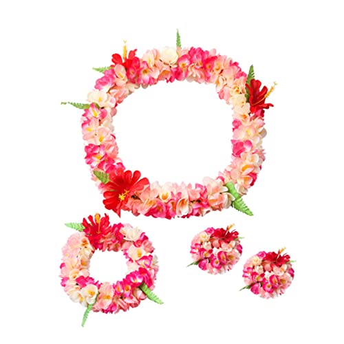 Parliky 4 Stück Teiliges Hawaii Leis Künstliche Blumenkränze Dichte Blüten Kopfband Halskette Armbänder Tropisches Luau Party Zubehör für Erwachsene Sommerliche Kostümfeier von Parliky