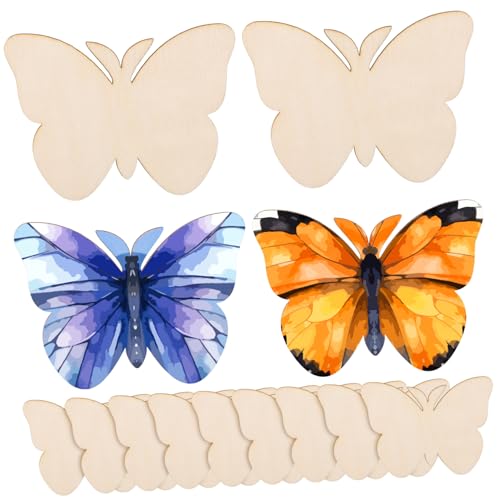 Parliky 40 Stück Teiliges Holzschmetterlinge zum Bemalen Unlackierte Holzscheiben für DIY Bastelprojekte Hochzeit Dekoration Party Accessoires und Kreative Handarbeit von Parliky