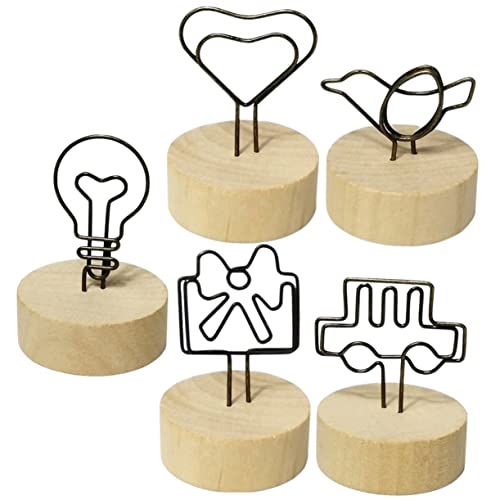 Parliky 5 Stück Tischkartenhalter aus Holz Vintage Memo Clips für Menükarten Fotohalter Tischdekoration Hochzeit Party Desktop Notizhalter von Parliky