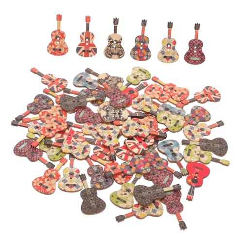 Parliky 50 Stück Holzknöpfe Gitarrenform Retro Nähknöpfe für Kleidung Jacken DIY Bastelknöpfe Dekorativ Langlebig für Mäntel Rucksäcke Hemden Winddichte Kleidung von Parliky