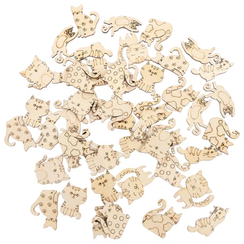 Parliky 50 Stück Teiliges Holzkatzen Holzscheiben Handbemalte DIY Holzstreifen Kindgerechte Bastelmaterialien Kreative Katzenformen Langlebige Holzstücke für Scrapbooking und Malprojekte von Parliky