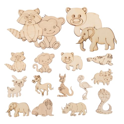 Parliky 50 Stück Tier Holzscheiben zum Basteln Unbehandelte Holzstücke DIY Animal Cutouts für Kreative Deko und Malprojekte Natürliche Holzornamente für Party und Zuhause von Parliky