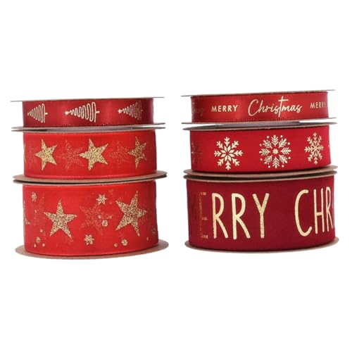 Parliky 6 Rollen Rotes Organza Geschenkband mit Goldfolie Weihnachtsband Breit Glitzernd für Weihnachtsbaumdeko DIY Basteln Festliche Geschenkverpackung Party Dekoration von Parliky