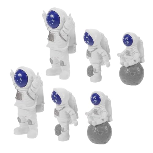 Parliky 6 Stück Teiliges Astronaut Tortendeko aus Harz Farbenfrohe Weltraum Figuren für Jungen Party Detailreiche Mini Raumfahrer Deko Wiederverwendbare Desktop Ornamente für Geburtstag von Parliky