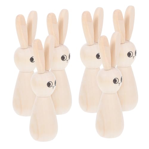 Parliky 6pcs DIY Unbemaltes Holz Kaninchen -peg -puppen Für Osterhandwerk Natürliche Holzhasen -figuren Für Heim- Und Partydekorationen von Parliky