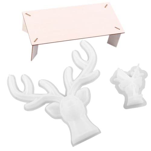 Parliky DIY Silikonformen Antler Dekor Gießformen mit Holzständer Ungiftig Langlebig Leicht zu Entformen für Desktop Dekorationen Bastelprojekte und Geschenkideen von Parliky