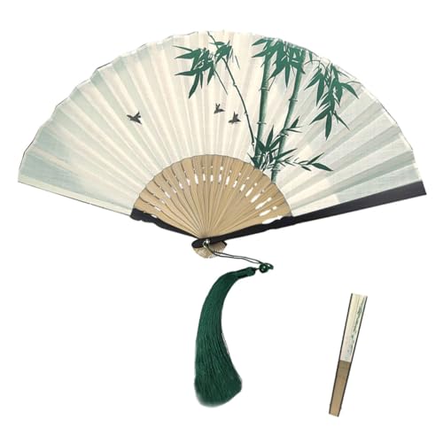 Parliky Eleganter Faltbarer Handventilator aus und Baumwolle Chinesischer Vintage Stil mit Quaste Leicht und Kompakt als Tanzrequisite für Sommeroutfits Accessoire für Damen und Herren von Parliky