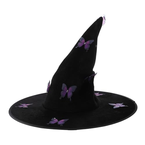 Parliky Halloween Hexenhut mit Großem Falten Design Leichter Samt Wizard Hat für Erwachsene und Vielseitiges Party und Cosplay Kostümaccessoire mit Violettem Dekor von Parliky