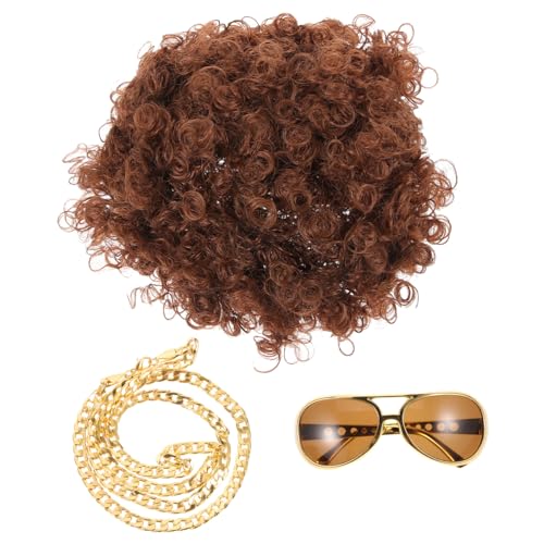 Parliky Jahre Disco Kostüm Herren Damen Cosplay Perücke Sonnenbrille Halskette Party Zubehör für Karneval Halloween Bühnenauftritt Photoprop Wiederverwendbar Verschiedene Designs von Parliky