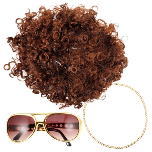Parliky Jahre Party Herren Kostüm Accessoires mit Realistischer Perücke Sonnenbrille und Goldener Halskette für Disco Kostüm Cosplay Fasching Karneval Parliky Jahre Party Herren Kostüm Accessoires mit Realistischer Perücke Sonnenbrille und Goldener Halskette für Disco Kostüm Cosplay Fasching Karneval von Parliky