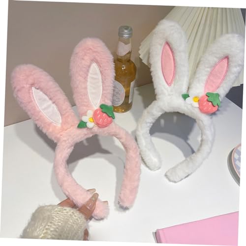 Parliky Kuscheliges Hasenohren Haarband Weiß Verstellbares Cosplay Stirnband für Mädchen Weiches Kaninchenohren Accessoire Komfortables Party Haarreif für Ostern und Kostümfest von Parliky