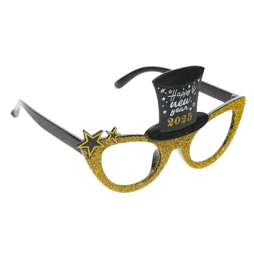 Parliky Neujahrsbrille Katzenaugenrahmen Gold Glitzer Partybrille Leicht Komfortabel Fotorequisite für Silvester Feier und Festtagsdekoration von Parliky